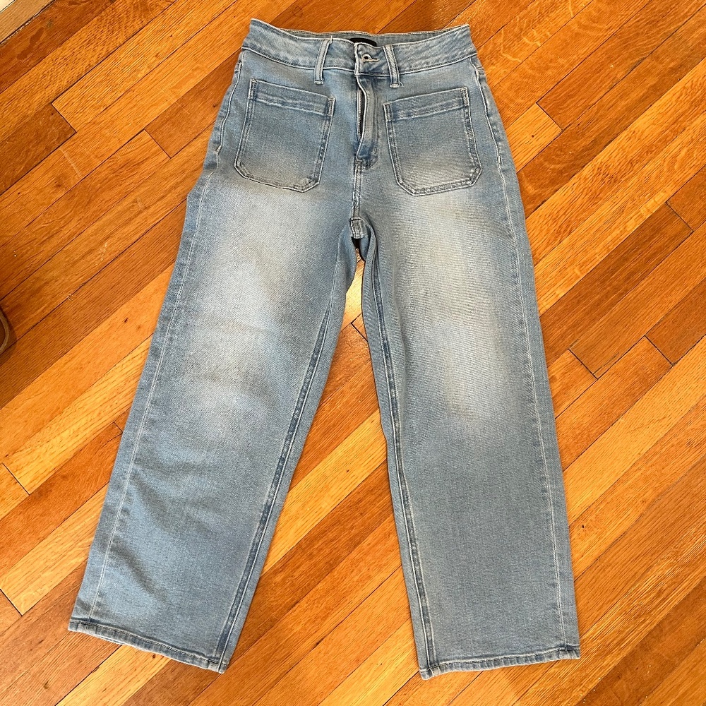 Quince Bella Stretch Patch Pocket Wide Leg Jeans - Size 26 - Frosted Blue - Picture 2 of 5